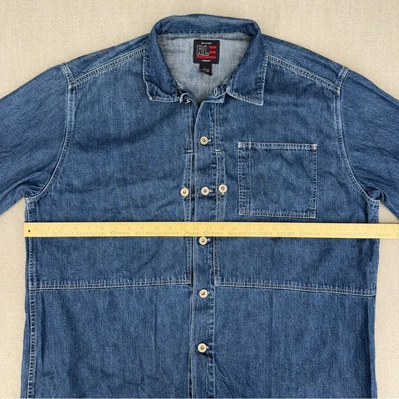 Y2K Polo Jeans Co Ralph Lauren Shacket Jacket Mens L Shirt Denim Pockets Chore - Picture 10 of 15